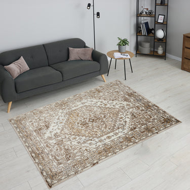 URCO 552AG Classic Cream Traditional Vintage Textured Bordered Hallway Runner Rug