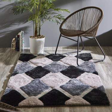 Origins 3D GEO Shaggy Modern Rug in Blush Pink, Red, Ochre and Grey