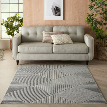 By Cozumel CZM05 Stripes 3D Light Grey Hand-Carved Polypropylene Abstract Geometric Rug