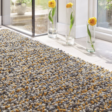 Origins Rocks Shaggy Hand Woven Wool Long Pile Rugs in Grey, Ochre, Blue, Multi