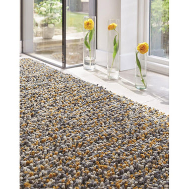 Origins Rocks Shaggy Hand Woven Wool Long Pile Rugs in Grey, Ochre, Blue, Multi