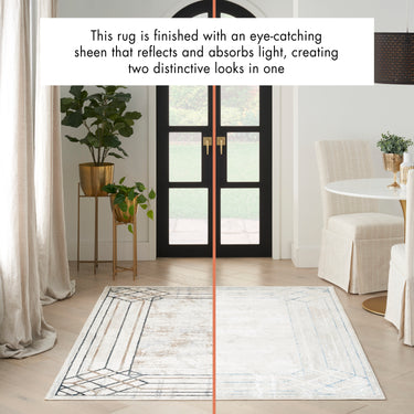 Glitz GLZ03 Frame Soft Silky Ivory Taupe Abstract Geometric Textured Bordered Rug
