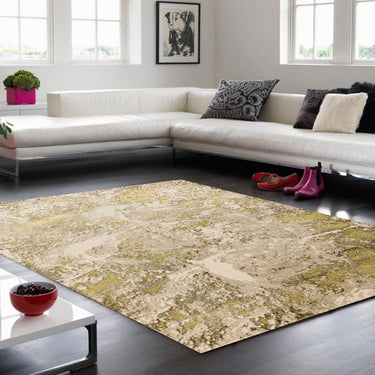 Aurora AU06 Lustre Gold Yellow Modern Shiny Abstract Marbled Pattern Rug