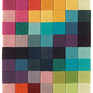 Funk Hand Tufted Wool Bright Multi Coloured Natural Boxes Squares Checked Rug Hall Runner