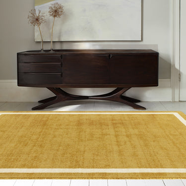 Asiatic London Albi Ochre Yellow Border Classic Pure Wool Bordered Modern Rug
