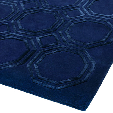 Asiatic London Nexus Octagon Navy Blue Hand-Carved Wool Viscose Geometric Rug