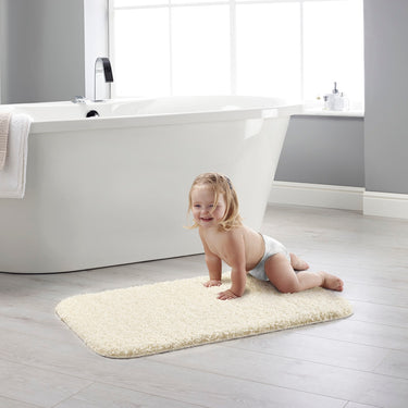 Dip and Drip Buddy Ivory Washable Non-Slip Polypropylene Shaggy Bath Mat