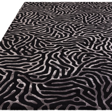 Coral 3D Effect Gunmetal Black Handmade Wool Viscose Abstract Rug - X-Large 200x300 cm (6'7"x10')