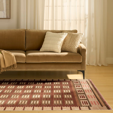 Nourison Nordic NRC16 Stripes Design Rust Geometric Textured Striped Kilim Rug