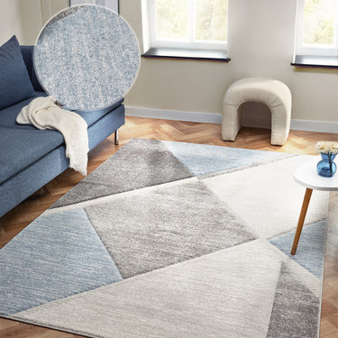 Orbit Lysa 3D Grey Blue Abstract Geometric Textured Hallway Runner Rug