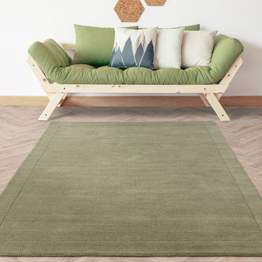 York Wool Rug Hand Made Modern Plain Bordered Rug in Sage Green