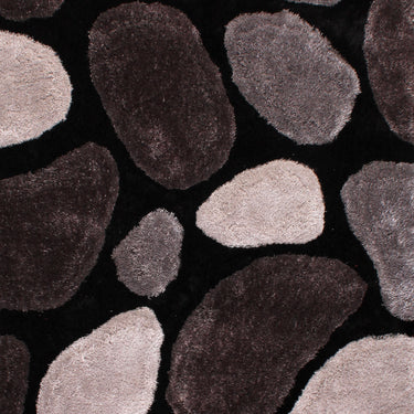 Modern 3D Carved Stepping Stones Soft Silky Shaggy Small Rug in Black 60x110 cm
