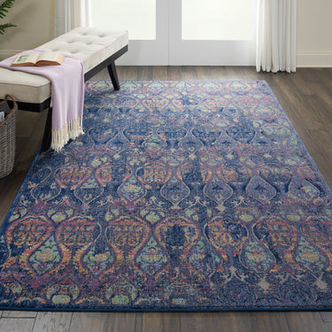 Nourison Ankara Vintage Antique Traditional ANR08 Rug Runner Round in Navy Multi