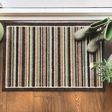 My Nylon Pattern Stripe Green Washable Non-Slip Textured Striped Hallway Runner Rug