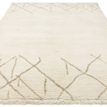 Asiatic London Azera Crosshatch Tribal Design Cream White Washable Wool Shaggy Berber Rug