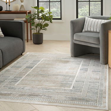Glitz GLZ07 Classic Framed Border Silky Shimmer Abstract Geometric Textured Bordered Hallway Runner Rug