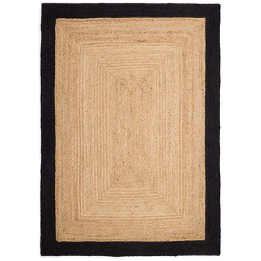 Origins Border Natural Braid Stitched Black Indoor Outdoor Handmade Jute Braided Rug