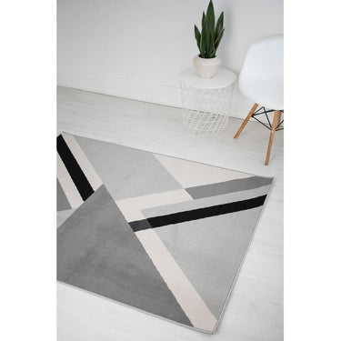 Balletto 186B Rug Modern Geometric Living Room Bedroom Soft Rugs in Grey Black Ochre Navy Colours