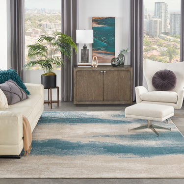 Nourison Maxell MAE06 Ivory Teal Cotton Abstract Modern Rug