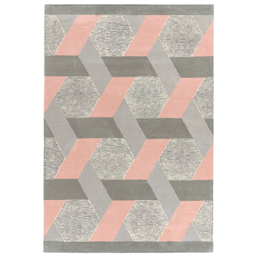 Asiatic London Camden Tufted Pink Grey Wool Viscose Geometric Textured Rug