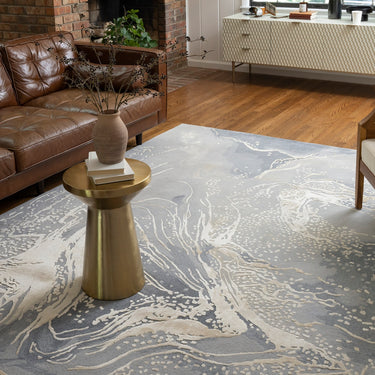 Prismatic Abstract Rug by Nourison Modern Luxury Soft Wool Silky Viscose Hand Tufted PRS28 Rug in Grey Gold