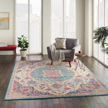 Passion PSN22 Medallion Ivory Multi Coloured By Jute Polypropylene Persian Traditional Hallway Runner Rug