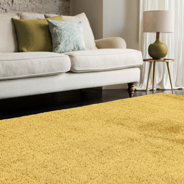 Payton Shaggy Rug Soft Fluffy Living Room Bedroom Silky Shimmer Gold Yellow Rug
