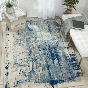 Nourison Maxell MAE16 Ivory Blue Cotton Abstract Modern Rug