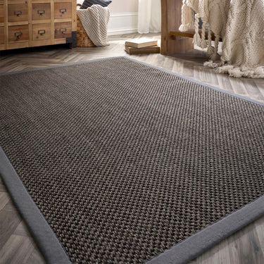 Origins Sisal Border Hand Made Rug Modern Natural Jute Rug in Dark Grey with Grey Border