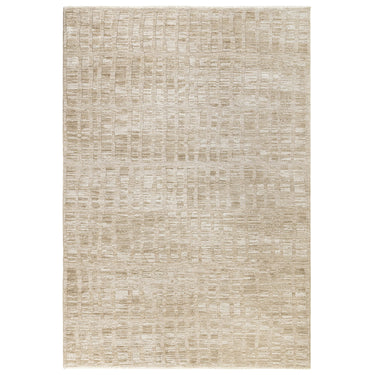 Asiatic London Laurent LA07 Broken Grid Fringed Beige Natural Cotton Abstract Textured Distressed Rug