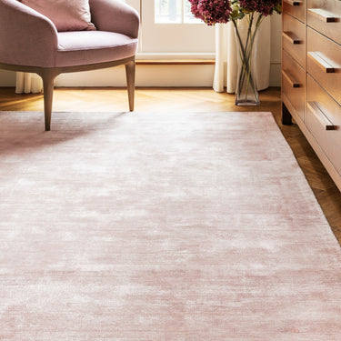 Blade Plain Silky Hand Woven Viscose Soft Shiny Rug Runner in Pink