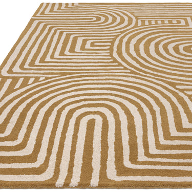 Reef Curve Modern Abstract Wool Rug in Plum Purple, Ochre and Forest Green