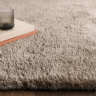 Opulence Taupe Luxurious Shine Fluffy Soft Tufted Cotton Shaggy Textured Rug