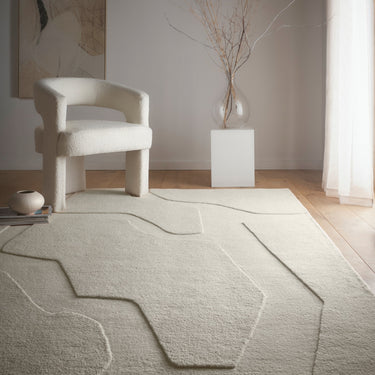 Sculptured Formation Cream Hand-Tufted Wool Scandi Abstract Rug - Large 160x230 cm (5'3"x7'7")