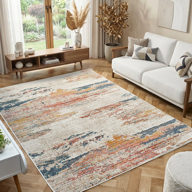 Delta Sigma Cream Terracotta Orange Cotton Abstract Modern Rug