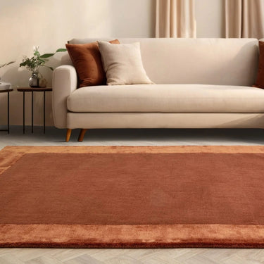 Ascot Modern Plain Hand Woven Wool Viscose Bordered Rust Brown Rug