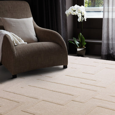 Maze Wool Rug Hand Tufted Modern Classic Rug in Cream