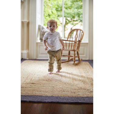 Origins Jute Bordered Design Circle, Hallway Runner Rug in Grey