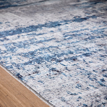 Origins Arctic Scape Ice Blue Cream Washable Non-Slip Cotton Chenille Rug
