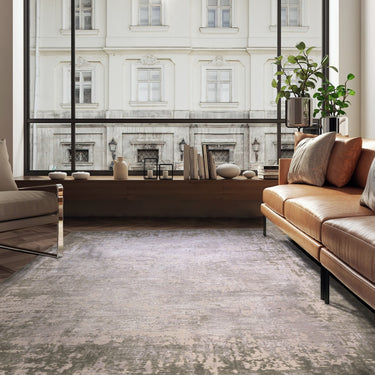 Asiatic London Kuza Border Soft Velvety Silky Green Polypropylene Abstract Textured Distressed Rug 200x290 cm