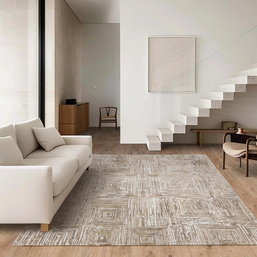 Asiatic London Kuza Portrait New Linear Pattern Beige Polypropylene Abstract Textured Distressed Rug