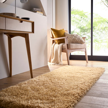 Chicago Shaggy Modern Plain Rug Hallway Runner Circle in Ochre