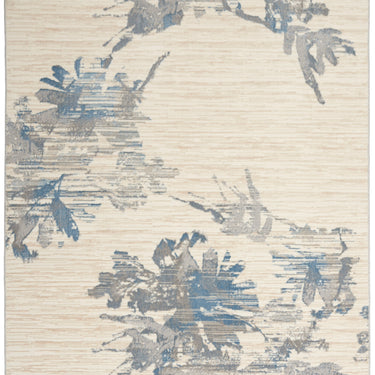 Calvin Enchanting ECH01 Ivory Grey Blue Polypropylene Abstract Floral Textured Rug