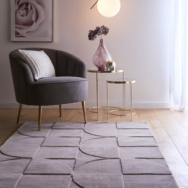 Origins Penny 3D Grey Mauve Hand-Carved Wool Geometric Rug