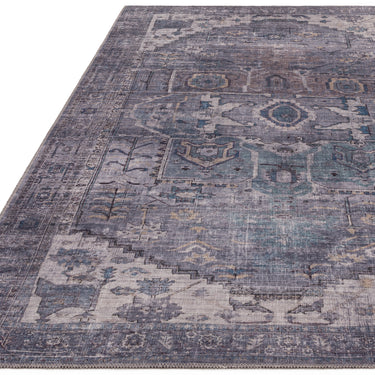 Kaya Noor KY03 Traditional Persian Tribal Medallion Floral Flatweave Washable Rug in Grey Silver