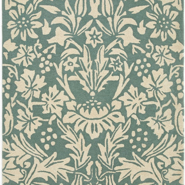 Origins Heritage Pure Damask Tufted Teal Green Wool Cotton Traditional Floral Rug