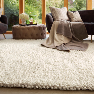 Maine Ivory Tubular Pile Rug Hand-Woven with New Zealand & European Wools, Thick Luxurious Soft Pile, Contemporary Natural Style for Modern & Traditional Interiors