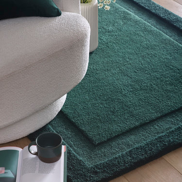 Origins Stacked Border Dark Green Wool Textured Bordered Rug