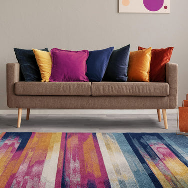 Nova NV05 Stripe Modern Abstract Painterly Rainbow Rug in Multi Colours