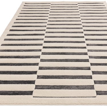 Asiatic London Valley Build Stripe 3D Pattern Charcoal Ivory Geometric Striped Scandi Rug